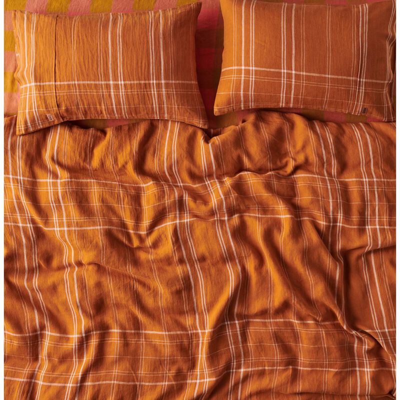 Kip&Co Santa Monica Pecan Tartan Linen Pillowcases 2P Std Set image number 1